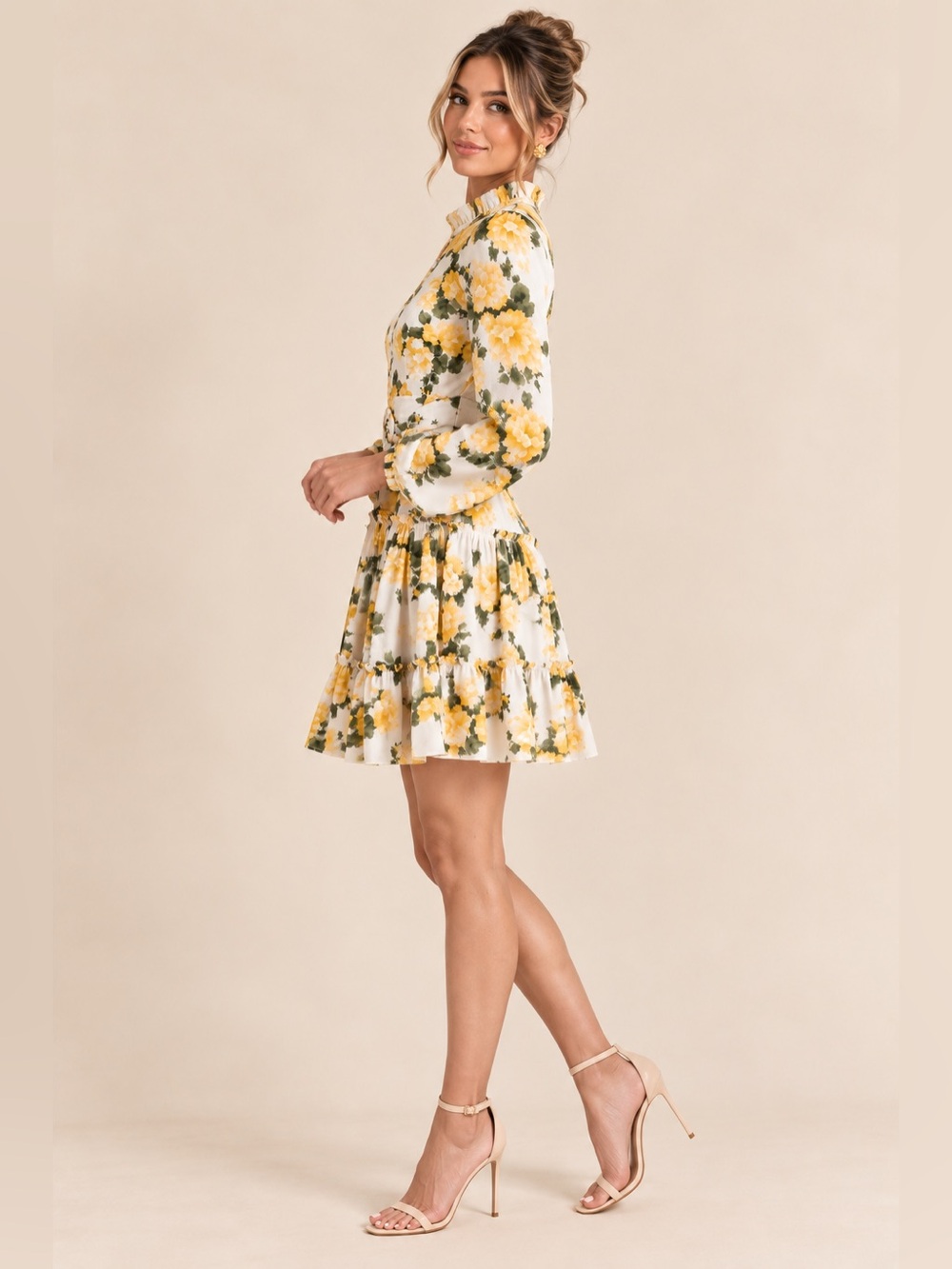 Rachel Parcell Floral Mini Dress High Neck Ruffle Collar Belted Fit & Flare XS - Picture 2 of 9